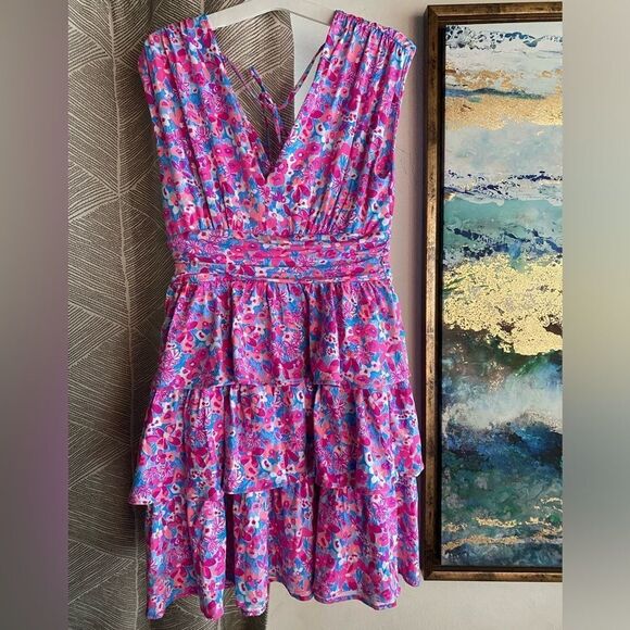 Lilly Pulitzer Mini  Dress Womens Size Small Floral Sleeveless Tiered Ruffle - Picture 7 of 16
